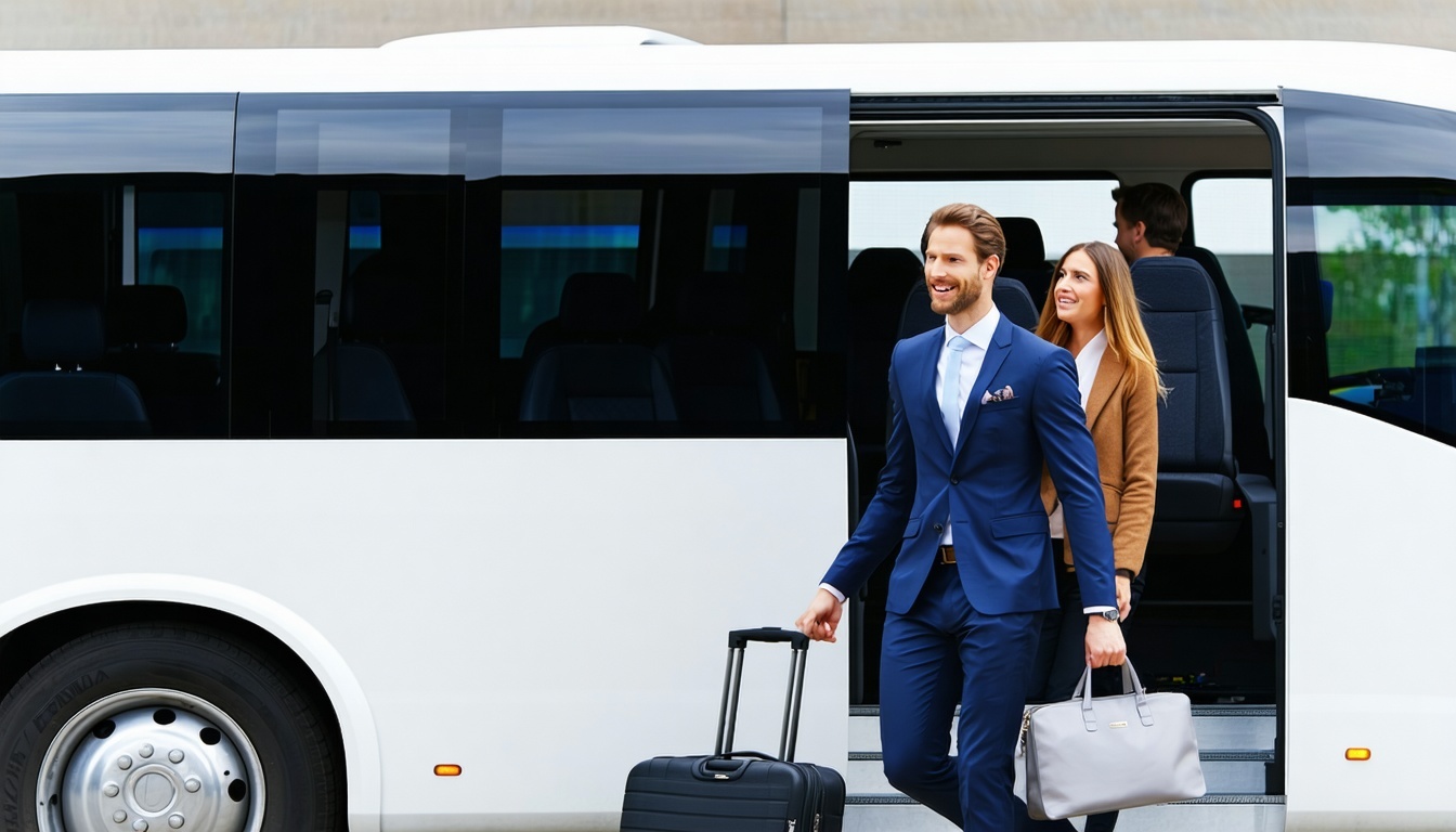 Business travellers using executive transportation services
