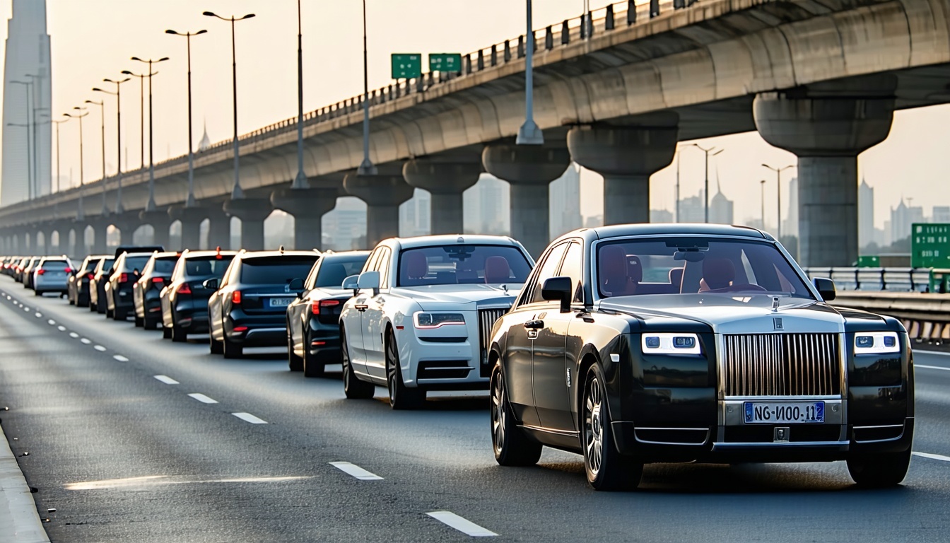 Luxury vehicles on Dubai highway for Toll Way Travel service